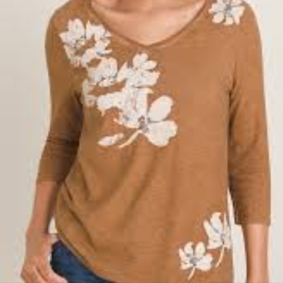 Chico's Rum Caramel Pigmented Top With Floral Accent...Sz.3, Long Sleeve - Picture 4 of 5